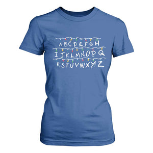 Funny Stranger Christmas T Shirt For Women Alphabet Xmas Lights Movie TS11 Royal Blue Print Your Wear