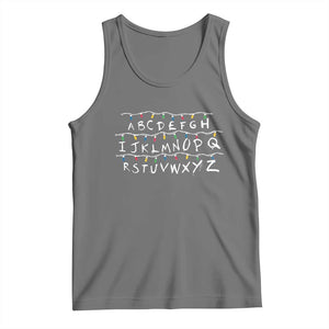 Funny Stranger Christmas Tank Top Alphabet Xmas Lights Movie TS11 Black Heather Print Your Wear