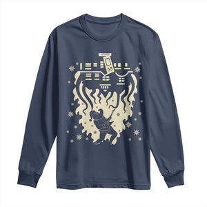 Funny Stranger Christmas Long Sleeve Shirt Heavy Metal Santa Upside Down TS11 Navy Print Your Wear