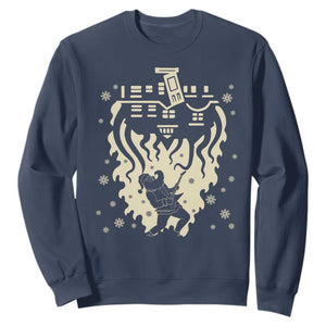 Funny Stranger Christmas Sweatshirt Heavy Metal Santa Upside Down TS11 Navy Print Your Wear