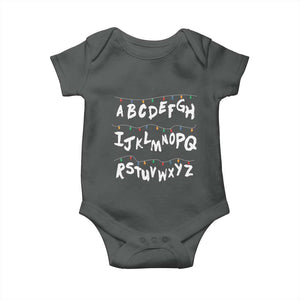 Funny Stranger Christmas Baby Onesie Alphabet Xmas Lights TS11 Dark Heather Print Your Wear