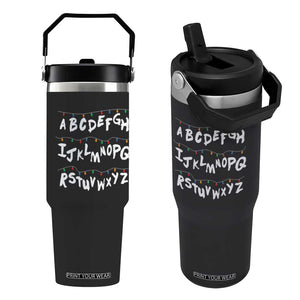 Funny Stranger Christmas Flip Straw Tumbler Alphabet Xmas Lights TS11 One Size: 30 oz Black Print Your Wear