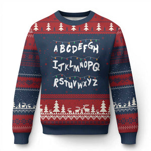 Funny Stranger Xmas Ugly Christmas Sweater Alphabet Xmas Lights TS11 Navy Red Print Your Wear