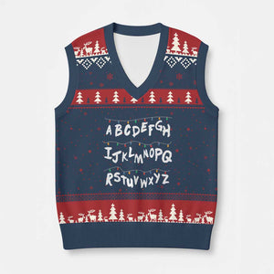 Funny Stranger Xmas V-Neck Knit Sweater Vest Alphabet Xmas Lights TS11 Navy Red Print Your Wear