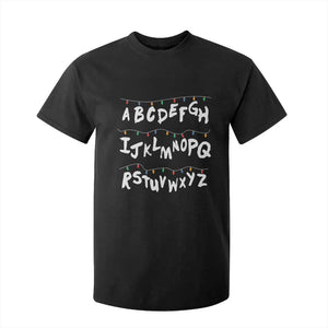 Funny Stranger Christmas T Shirt For Kid Alphabet Xmas Lights TS11 Black Print Your Wear