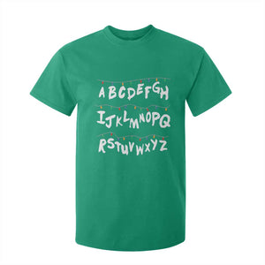 Funny Stranger Christmas T Shirt For Kid Alphabet Xmas Lights TS11 Irish Green Print Your Wear