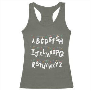Funny Stranger Christmas Racerback Tank Top Alphabet Xmas Lights TS11 Military Green Print Your Wear