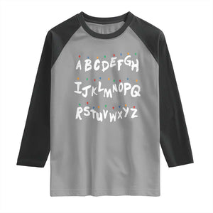 Funny Stranger Christmas Raglan Shirt Alphabet Xmas Lights TS11 Sport Gray Black Print Your Wear