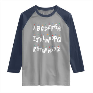Funny Stranger Christmas Raglan Shirt Alphabet Xmas Lights TS11 Sport Gray Navy Print Your Wear