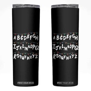 Funny Stranger Christmas Skinny Tumbler Alphabet Xmas Lights TS11 Black Print Your Wear