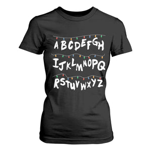 Funny Stranger Christmas T Shirt For Women Alphabet Xmas Lights TS11 Black Print Your Wear