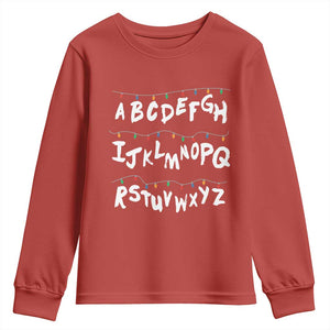 Funny Stranger Christmas Youth Sweatshirt Alphabet Xmas Lights TS11 Red Print Your Wear