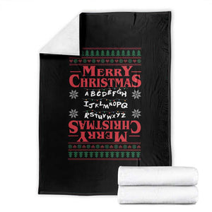 Funny Stranger Xmas Throw Blanket Merry Christmas Alphabet Neon Lights Movie TS11 Black Print Your Wear