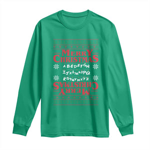 Funny Stranger Xmas Long Sleeve Shirt Merry Christmas Alphabet Neon Lights Movie TS11 Irish Green Print Your Wear