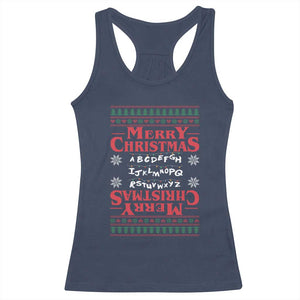Funny Stranger Xmas Racerback Tank Top Merry Christmas Alphabet Neon Lights Movie TS11 Navy Print Your Wear