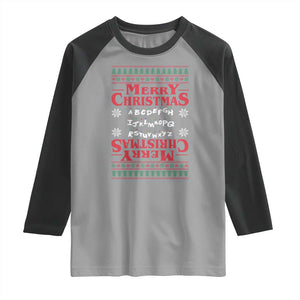 Funny Stranger Xmas Raglan Shirt Merry Christmas Alphabet Neon Lights Movie TS11 Sport Gray Black Print Your Wear