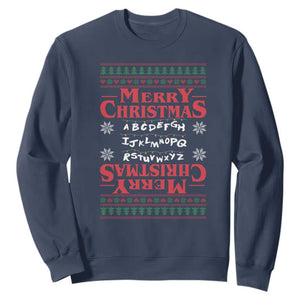 Funny Stranger Xmas Sweatshirt Merry Christmas Alphabet Neon Lights Movie TS11 Navy Print Your Wear