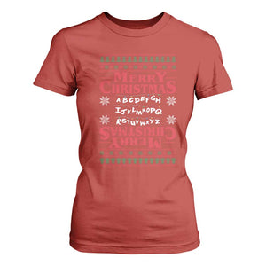 Funny Stranger Xmas T Shirt For Women Merry Christmas Alphabet Neon Lights Movie TS11 Red Print Your Wear