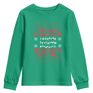 Funny Stranger Xmas Youth Sweatshirt Merry Christmas Alphabet Neon Lights Movie TS11 Irish Green Print Your Wear