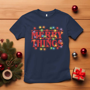 Funny Stranger Christmas T Shirt Merry Things Xmas Movie Neon Lights TS11 Navy Print Your Wear