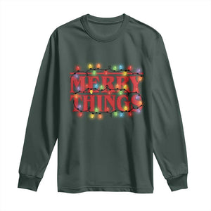Funny Stranger Christmas Long Sleeve Shirt Merry Things Xmas Movie Neon Lights TS11 Dark Forest Green Print Your Wear