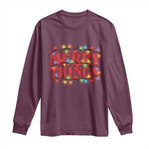 Funny Stranger Christmas Long Sleeve Shirt Merry Things Xmas Movie Neon Lights TS11 Maroon Print Your Wear