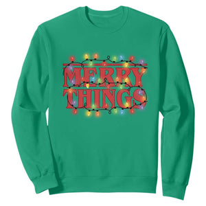 Funny Stranger Christmas Sweatshirt Merry Things Xmas Movie Neon Lights TS11 Irish Green Print Your Wear