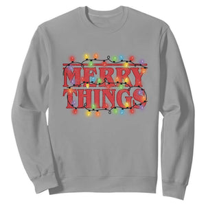 Funny Stranger Christmas Sweatshirt Merry Things Xmas Movie Neon Lights TS11 Sport Gray Print Your Wear