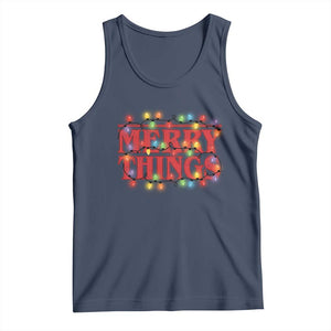 Funny Stranger Christmas Tank Top Merry Things Xmas Movie Neon Lights TS11 Navy Print Your Wear