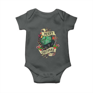 Funny Christmas Tabletop RPG Baby Onesie Merry Critmas D20 RPG Gamer Gaming TS11 Dark Heather Print Your Wear