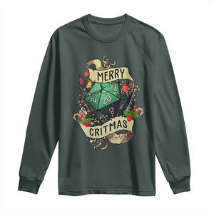 Funny Christmas Tabletop RPG Long Sleeve Shirt Merry Critmas D20 RPG Gamer Gaming TS11 Dark Forest Green Print Your Wear