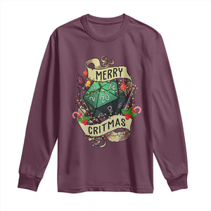 Funny Christmas Tabletop RPG Long Sleeve Shirt Merry Critmas D20 RPG Gamer Gaming TS11 Maroon Print Your Wear