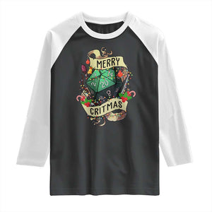 Funny Christmas Tabletop RPG Raglan Shirt Merry Critmas D20 RPG Gamer Gaming TS11 Black White Print Your Wear
