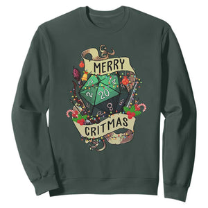 Funny Christmas Tabletop RPG Sweatshirt Merry Critmas D20 RPG Gamer Gaming TS11 Dark Forest Green Print Your Wear