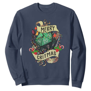Funny Christmas Tabletop RPG Sweatshirt Merry Critmas D20 RPG Gamer Gaming TS11 Navy Print Your Wear