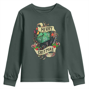 Funny Christmas Tabletop RPG Youth Sweatshirt Merry Critmas D20 RPG Gamer Gaming TS11 Dark Forest Green Print Your Wear