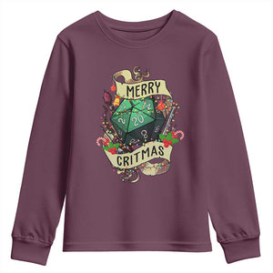 Funny Christmas Tabletop RPG Youth Sweatshirt Merry Critmas D20 RPG Gamer Gaming TS11 Maroon Print Your Wear