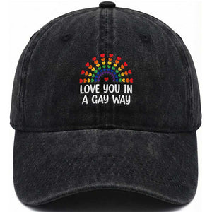 Funny Valentine's Day LGBT Washed Cotton Baseball Cap Love You In A Gay Way Rainbow Hearts TS11 Print Your Wear