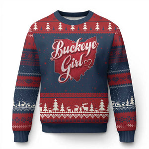 Funny Buckeye Girl Ugly Christmas Sweater Red Map Of Ohio State TS11 Navy Red Print Your Wear