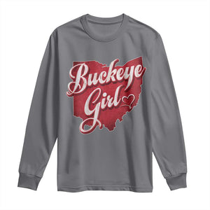 Funny Buckeye Girl Long Sleeve Shirt Red Map Of Ohio State TS11 Charcoal Print Your Wear