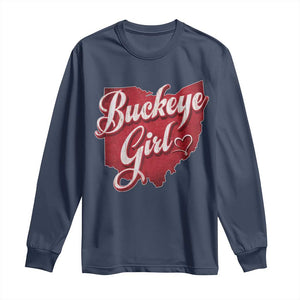 Funny Buckeye Girl Long Sleeve Shirt Red Map Of Ohio State TS11 Navy Print Your Wear