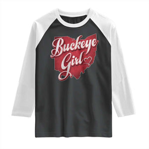Funny Buckeye Girl Raglan Shirt Red Map Of Ohio State TS11 Black White Print Your Wear