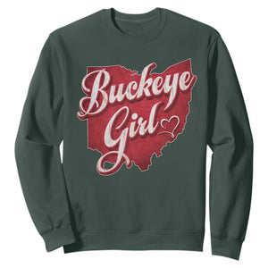 Funny Buckeye Girl Sweatshirt Red Map Of Ohio State TS11 Dark Forest Green Print Your Wear