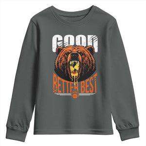 Funny Good Better Best Youth Sweatshirt BR Eating Cheese CFB Football Fans TS11 Dark Heather Print Your Wear