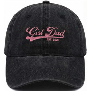 Girl Dad Est 2026 Washed Cotton Baseball Cap Dad Of Girl 2026 Pink Baby Announcement TS11 Print Your Wear
