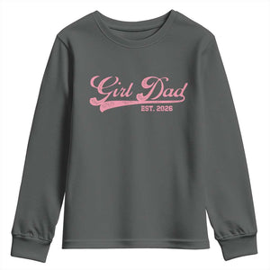 Girl Dad Est 2026 Youth Sweatshirt Dad Of Girl 2026 Pink Baby Announcement TS11 Dark Heather Print Your Wear