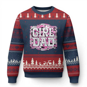 Girl Dad Ugly Christmas Sweater Pink Camo Hunting Daddy Father's Day TS11 Navy Red Print Your Wear
