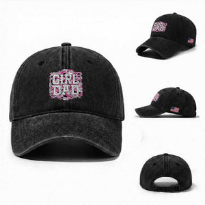 Girl Dad Washed Cotton Baseball Cap Pink Camo Hunting Daddy Father's Day TS11 Washed Cap Universal Fit Black Print Your Wear
