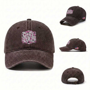 Girl Dad Washed Cotton Baseball Cap Pink Camo Hunting Daddy Father's Day TS11 Washed Cap Universal Fit Dark Brown Print Your Wear