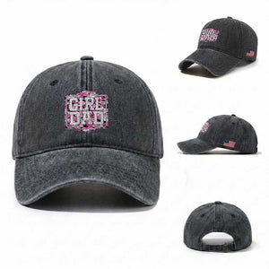 Girl Dad Washed Cotton Baseball Cap Pink Camo Hunting Daddy Father's Day TS11 Washed Cap Universal Fit Dark Gray Print Your Wear